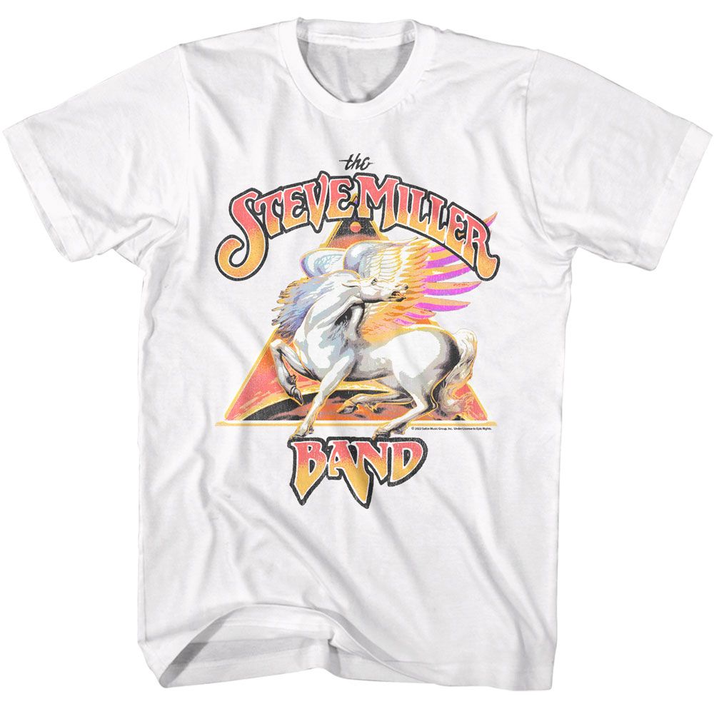 Steve Miller Band - Vintage Logo And Pegasus - American Classics - Solid White Adult Short Sleeve T-Shirt