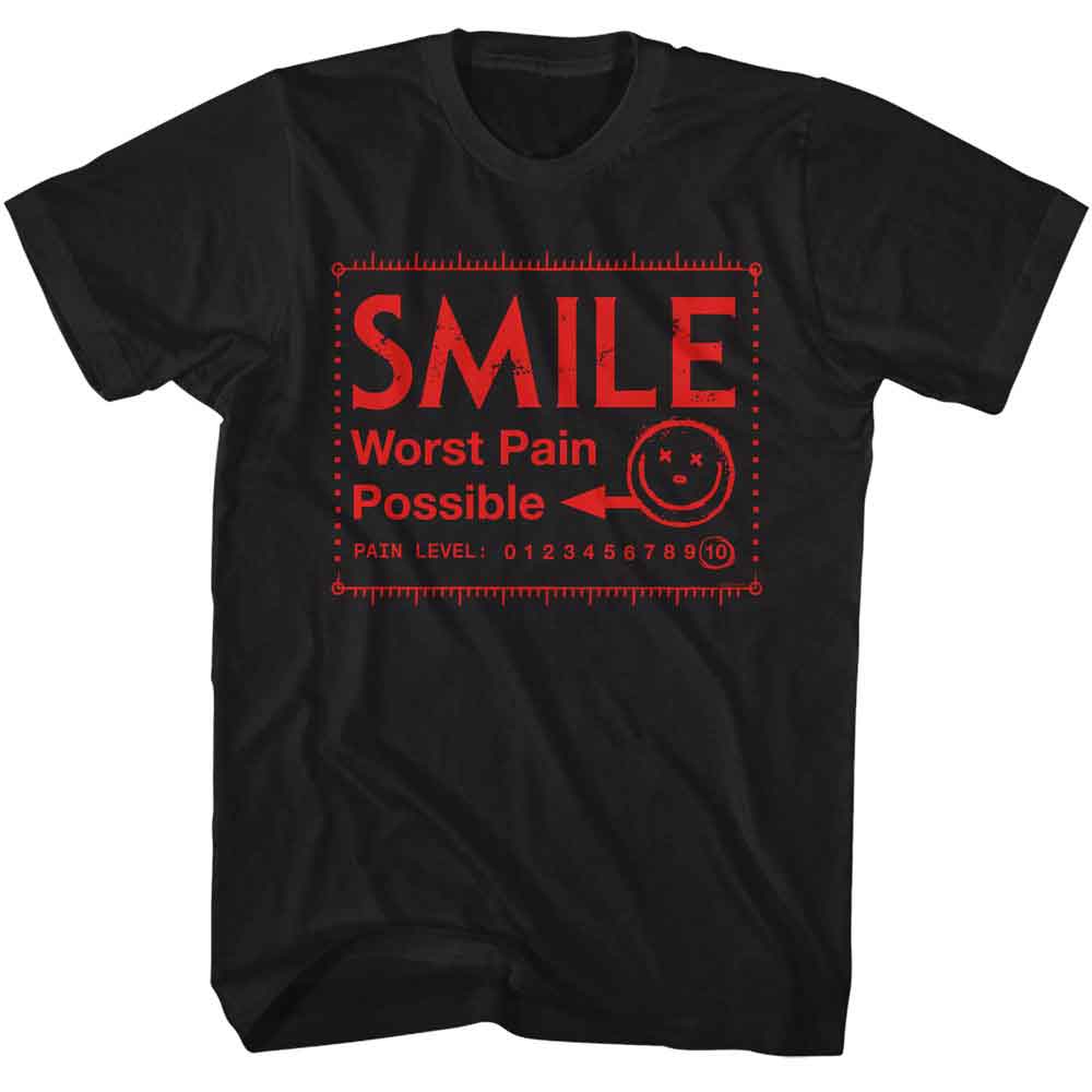 Smile - Pain Level - American Classics - Solid Black Adult Short Sleeve T-Shirt