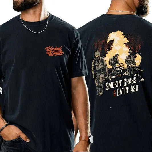 SMOKIN' GRASS & EATIN' ASH t-shirt, Gift for Dad, Gift for Mom, Gift for him, gift for her, birthday gift, Gift for friends, Y2k shirt, trendy design shirt,  viral shirt, graphic shirt