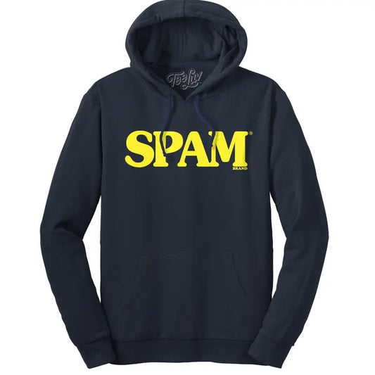 SPAM Logo Hooded Sweatshirt - Navy Blue T-Shirts, Hoodie | InkThreadWorks.com