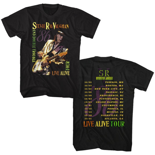 Stevie Ray Vaughan Mens S/S T-Shirt - Live Alive Tour - Solid Black