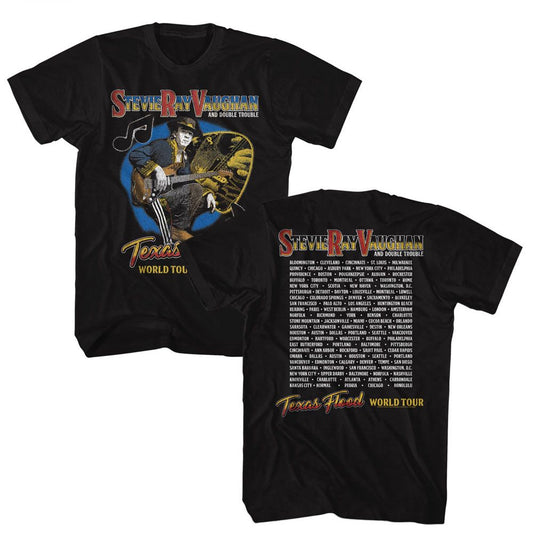 Stevie Ray Vaughan - Texas Flood World Tour - American Classics - Solid Black Adult Short Sleeve T-Shirt
