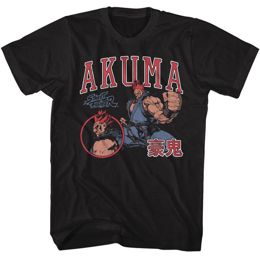 Street Fighter - Akuma Varsity - American Classics - Solid Black Adult Short Sleeve T-Shirt