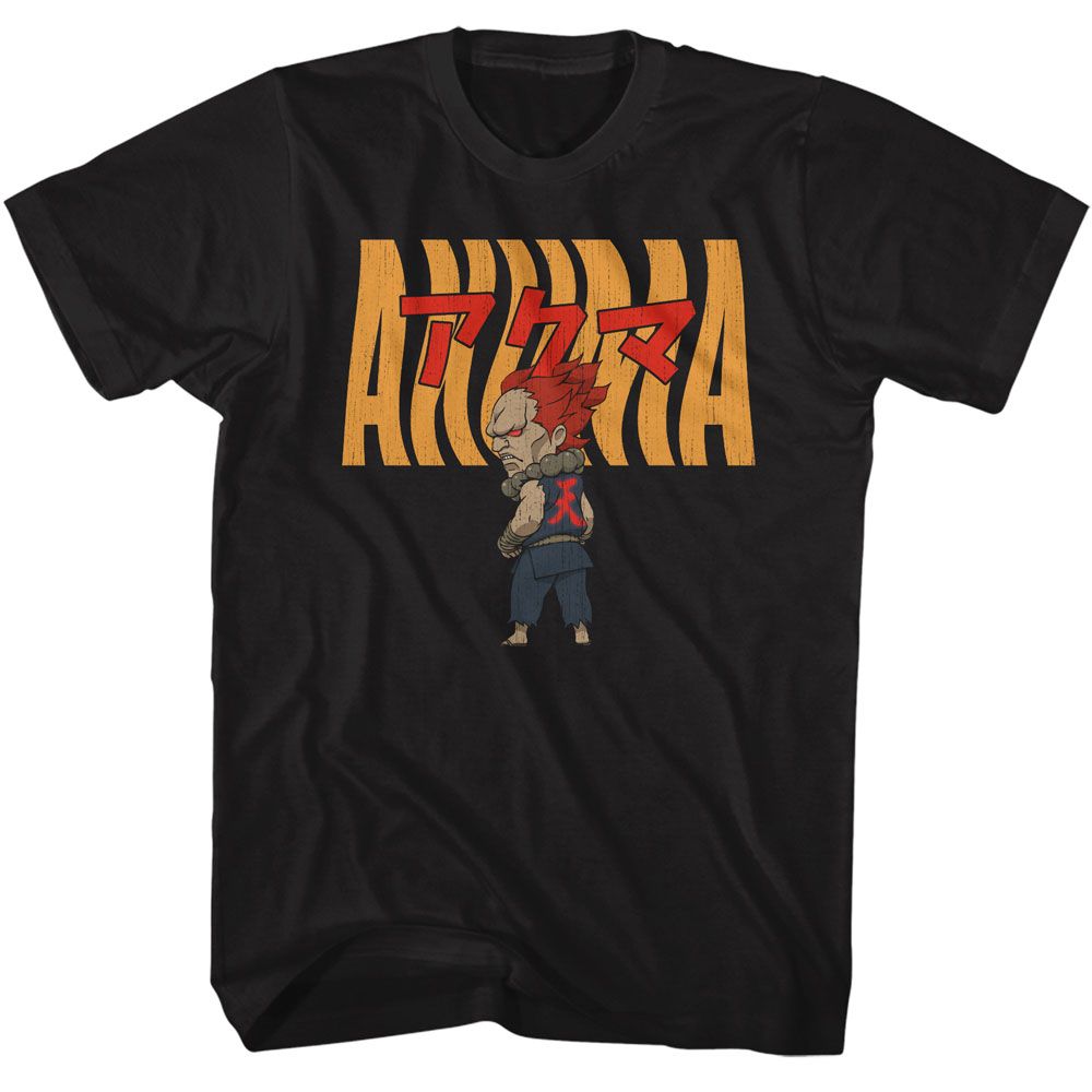 Street Fighter - Akuma Warped Text - American Classics - Solid Black Adult Short Sleeve T-Shirt