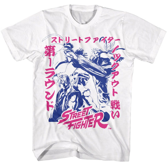 Street Fighter - Two Tone Japanese Graphics - American Classics - Solid White Adult Short Sleeve T-Shirt
