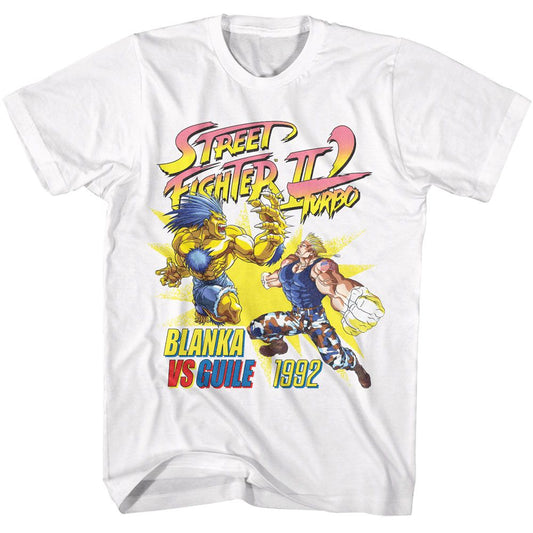 Street Fighter - Blanka Vs Guile 92 - American Classics - Solid White Adult Short Sleeve T-Shirt