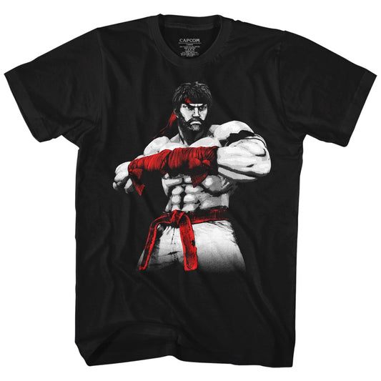 Street Fighter Mens S/S T-Shirt - Hot Ryu2 - Solid Black
