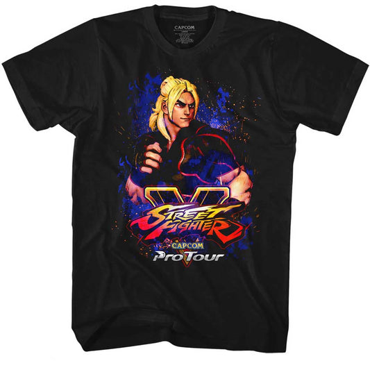 Street Fighter Mens S/S T-Shirt - Pro Tour - Ken - Solid Black