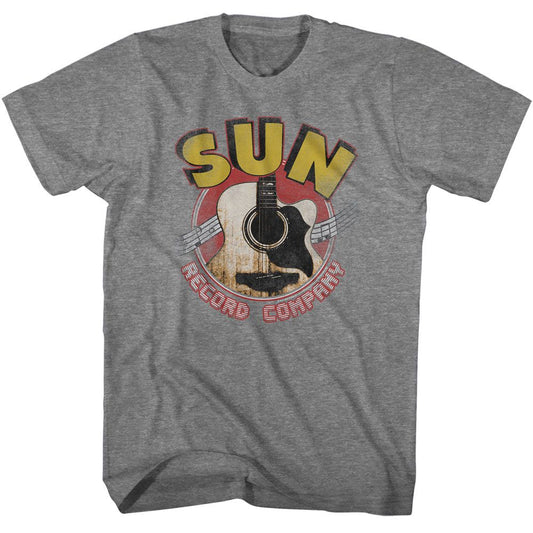 Sun Records - Guitar And Logo - American Classics - Heather Gray Adult Short Sleeve T-Shirt