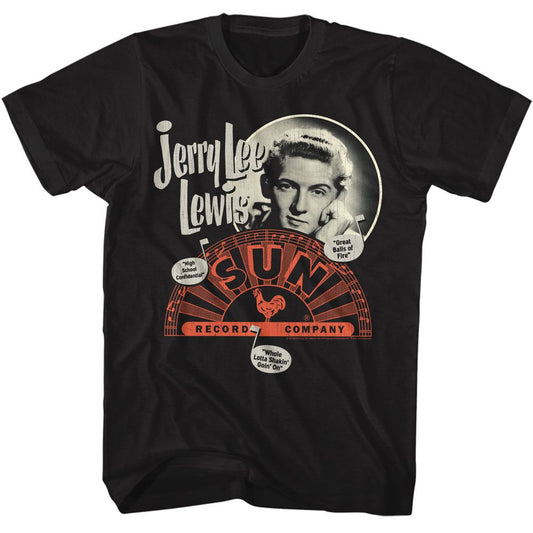 Sun Records - Jerry Lee Lewis Music Note Song Titles - American Classics - Solid Black Adult Short Sleeve T-Shirt