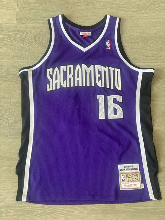 Sacramento Kings #16 Peja Stojakovic mitchell&ness Kings 16 # Ja 2002-03 Season Purple Embroidered Style 1