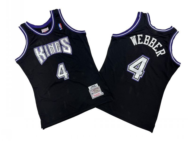Sacramento Kings #4 Chirs Webber Kings 4 # Black 98-99 Season Mitchell Retro Jersey -- Chris . Webber Style 2