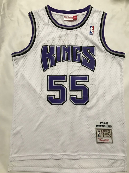 Sacramento Kings #55 Jason Williams Kings 55 # Mitchell&Ness White Premium Mesh Fan Jersey Style 1