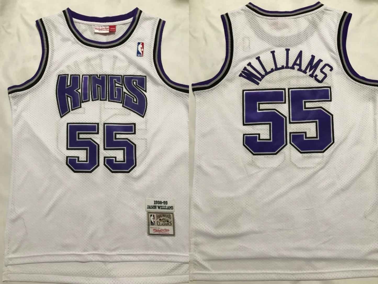 Sacramento Kings #55 Jason Williams Kings 55 # Mitchell&Ness White Premium Mesh Fan Jersey Style 3