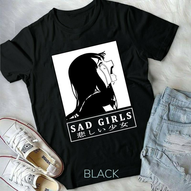 Sad Girl Anime Shirt, Nu Goth, Senpai, Ahegao Short-Sleeve Unisex T-Shirt S-4XL Hoodie, Sweatshirt | InkThreadWorks.com