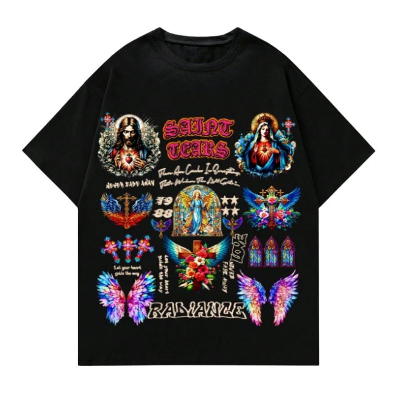 Saint Tears Gothic Y2K T-Shirt - Jesus & Angel Wings Christian Aesthetic Tee Hoodie, Sweatshirt | InkThreadWorks.com