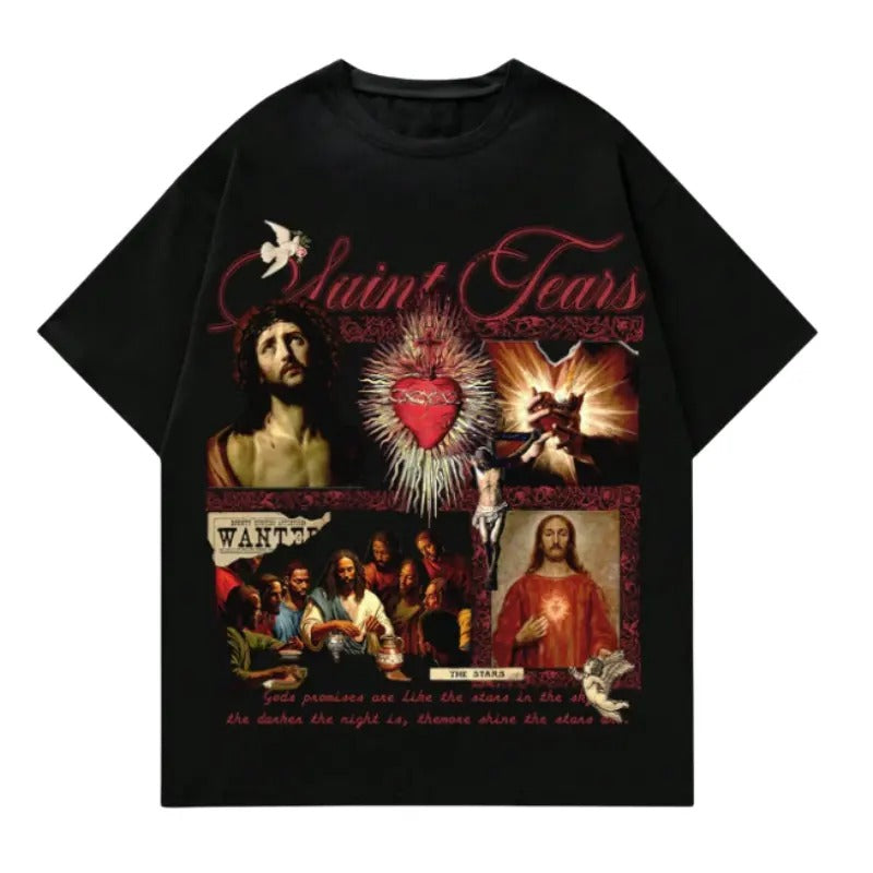 Saint Tears Vintage T-Shirt - Jesus Gothic Christian Aesthetic Tee, Vintage Jesus Graphic Tee, Jesus Shirt, For Men & Women, Crewneck, Cotton