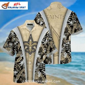 Saints Hawaiian Shirt Gold Fleur-de-lis Tropical Pattern