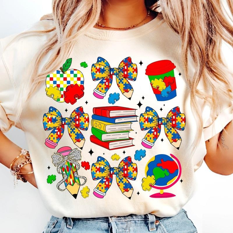 [Sale To 45% Off] Autism Coquette Teacher Pencil T-Shirt, Autism Bow, Special Education, Autism Awareness, Neurodiversity...