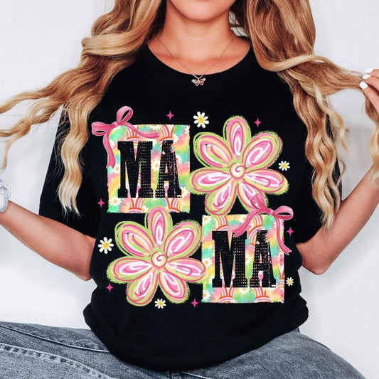 [Sale To 45% Off] Floral Mama Coquette T-Shirt, Mama Flower Shirt, Mama Floral T-Shirt, Brushstroke Mama Shirt, Preppy...