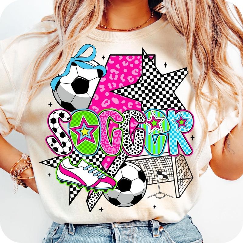 [Sale To 45% Off] Preppy Soccer T-Shirt, Soccer Coquette Shirt, Soccer Mama T-Shirt, Game Day Shirt, Checkered Soccer...