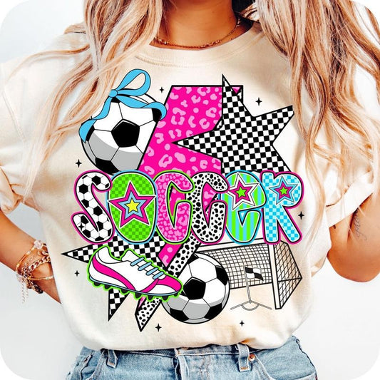 [Sale To 45% Off] Preppy Soccer T-Shirt, Soccer Coquette Shirt, Soccer Mama T-Shirt, Game Day Shirt, Checkered Soccer...