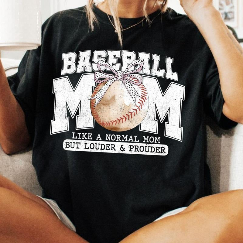 [Sale To 45% Off] baseball Mama T-Shirt, Loud  Proud Cheer Mom, Varsity Game Day T-Shirt, Retro Checked baseball Bow,...