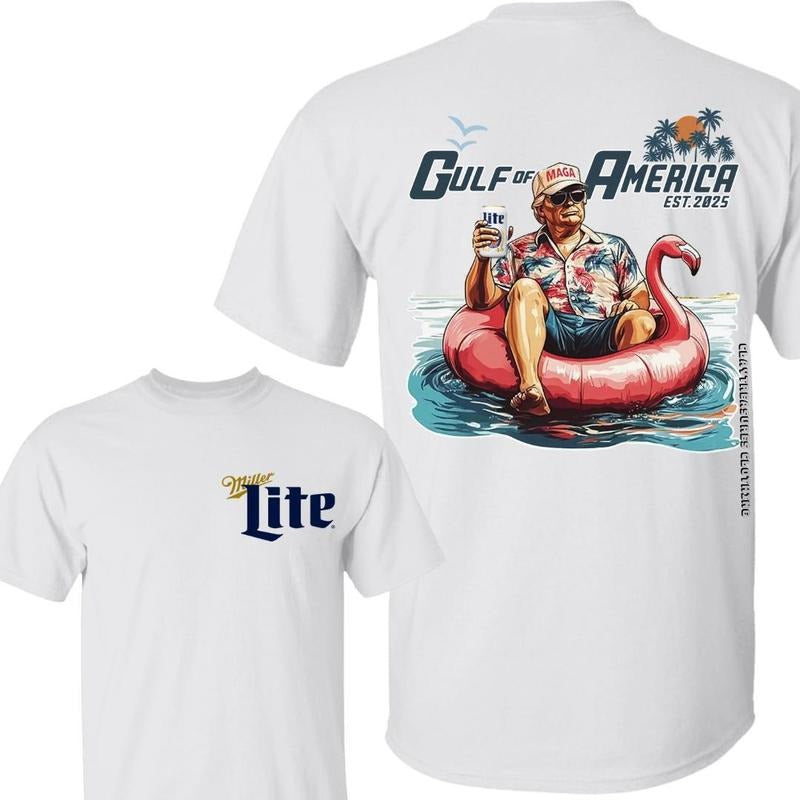 [Sale Up To 40%] President Trump Gulf Of America With Miller Lite Beer Tshirt Gulf Of America Shirt Summer Vibes 2025 Tee Gift For Trump Supporter