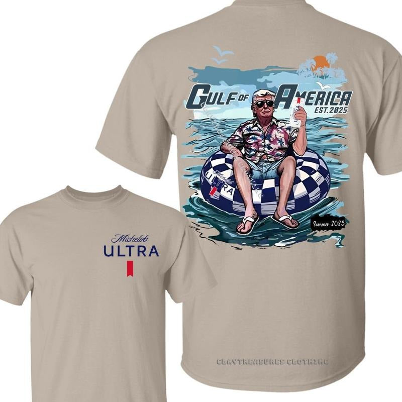 [Sale Up To 40%] Trump 45th 47th Chillin On The Gulf Of America Est 2025 With Michel0b Beer Tshirt Summer 2025 Shirt Menswear Cotton Classic Clothes