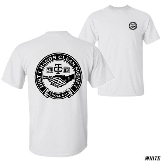Sale Up To 50% Dirty Hands Clean Money T-shirt Bold Logo Design With Handshake And Retro Text Perfect Tee For Hard...