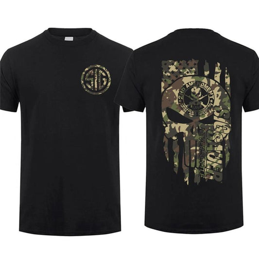[Sale Up To 60%] 2025 Top Sig Sauer American Skull Flag With Camo T-shirt Unisex Short Sleeve Casual 100% Cotton Top Menswear Tactical Gear Gun Lover