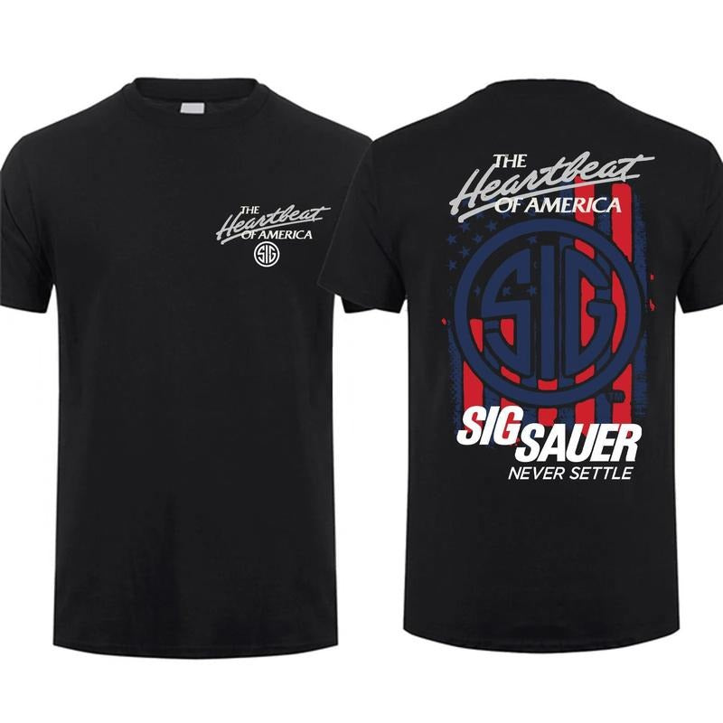 [Sale Up To 60%] Sig Sauer The Heartbeat Of America 2 Sided T-shirt Unisex Short Sleeve Casual 100% Cotton Sig Sauer Fan...