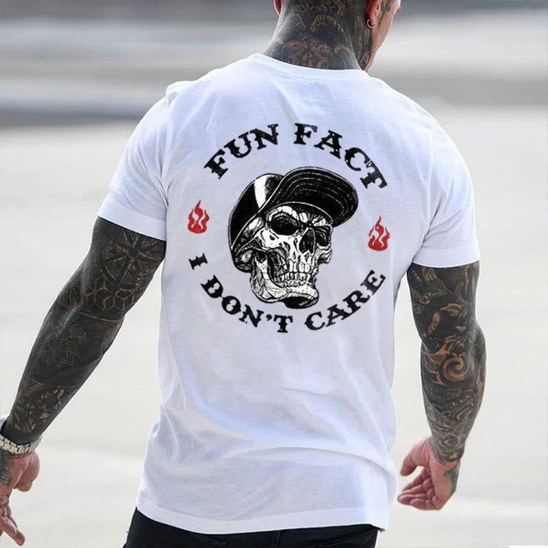 [Sale up to 50%] FUN FACT I DON'T CARE Skull Print Men's T-shirt, Top Menswear, Cotton Tee Shirt Casual Streetwear...