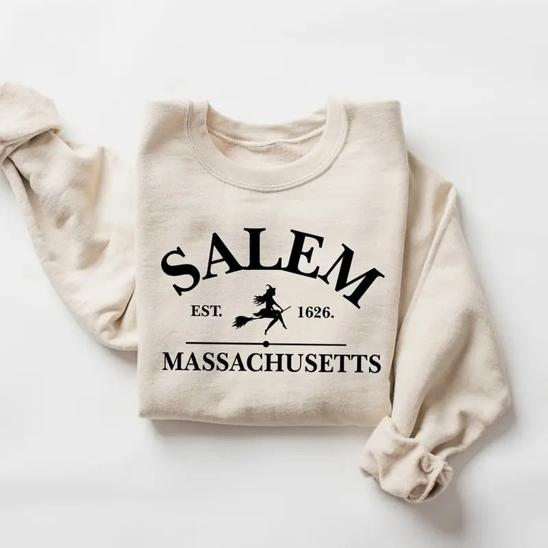 Salem Massachusetts, Crewneck Halloween Sweatshirt on Natural Color Gildan, Hocus Pocus sweatshirt - Unisex Crewneck...