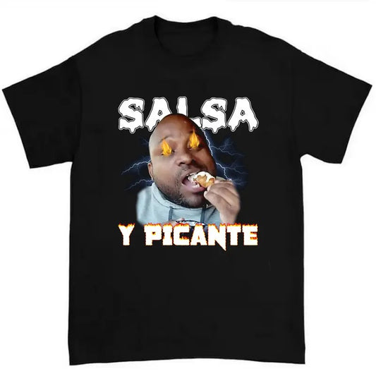 Salsa Y Picante Don Pollo Meme T-Shirt Highlighting Playful and Quirky Graphic Style
