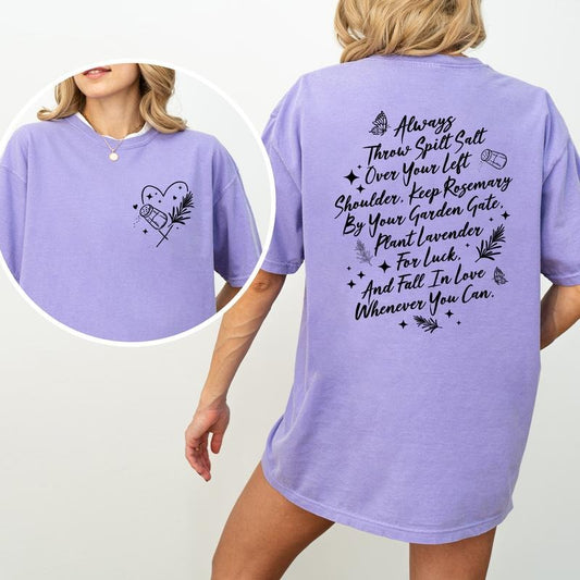 Salt Rosemary Shirt, Lavender Love Graphic Tee Women, Always Throw Salt Printed T-shirt, Personalized Comfort Shirt Casual Style, Witchy Gift Shirt, Casual Short Sleeve Shirt For Women, Cotton Fabric Unisex Tee