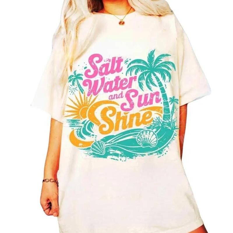 Salt Water And Sun Shine Retro Summer Shirt, Seashell Tropical Beach Tee, Vintage Summer Retro Beach Aesthetics Girls...