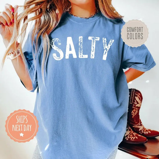 Salty Beach Please Comfort Colors Oversized Beach Tee Casual Crewneck T-Shirt Soft Cotton Fabric for Summer Vacation...
