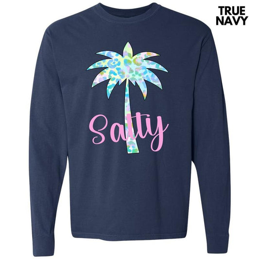Salty Palm Tree Long Sleeve Comfort Colors T-Shirt 'NLB' Hoodie, Sweatshirt | InkThreadWorks.com