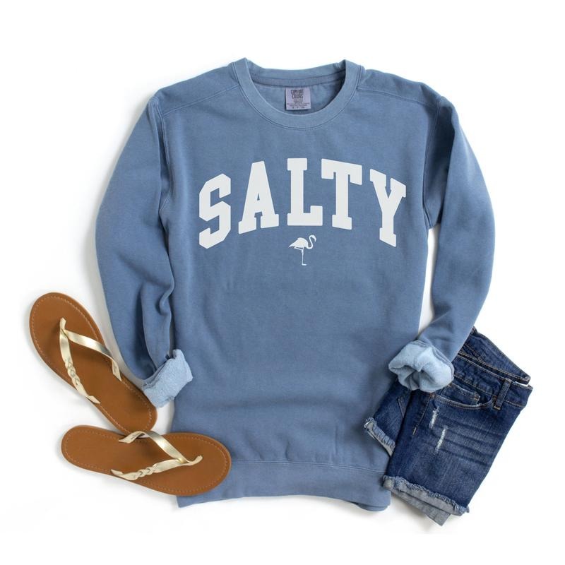 Salty Sweatshirt, Beach Sweatshirt, Beach Lover Giftful, Summer Crewneck, Vacation Sweatshirt, Beachful Flamingo Shirt,...
