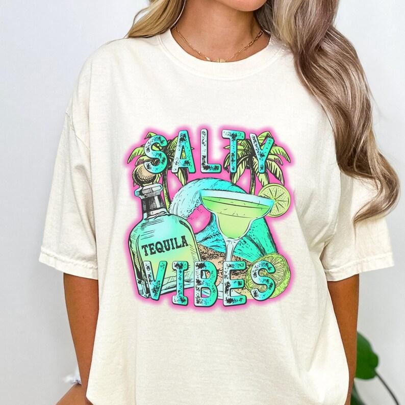 Salty Vibes Shirt Tequila Shirt Beach Shirt Neon Beach Shirt Tequila Shirte Tequila Lovers Shirt, Tequila Bachelorette,...
