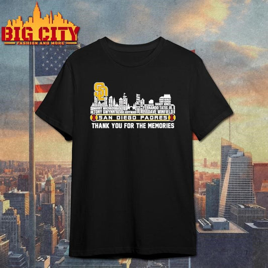 San Diego Padres Players Names City Skyline Thank You For The Memories Tee Shirt