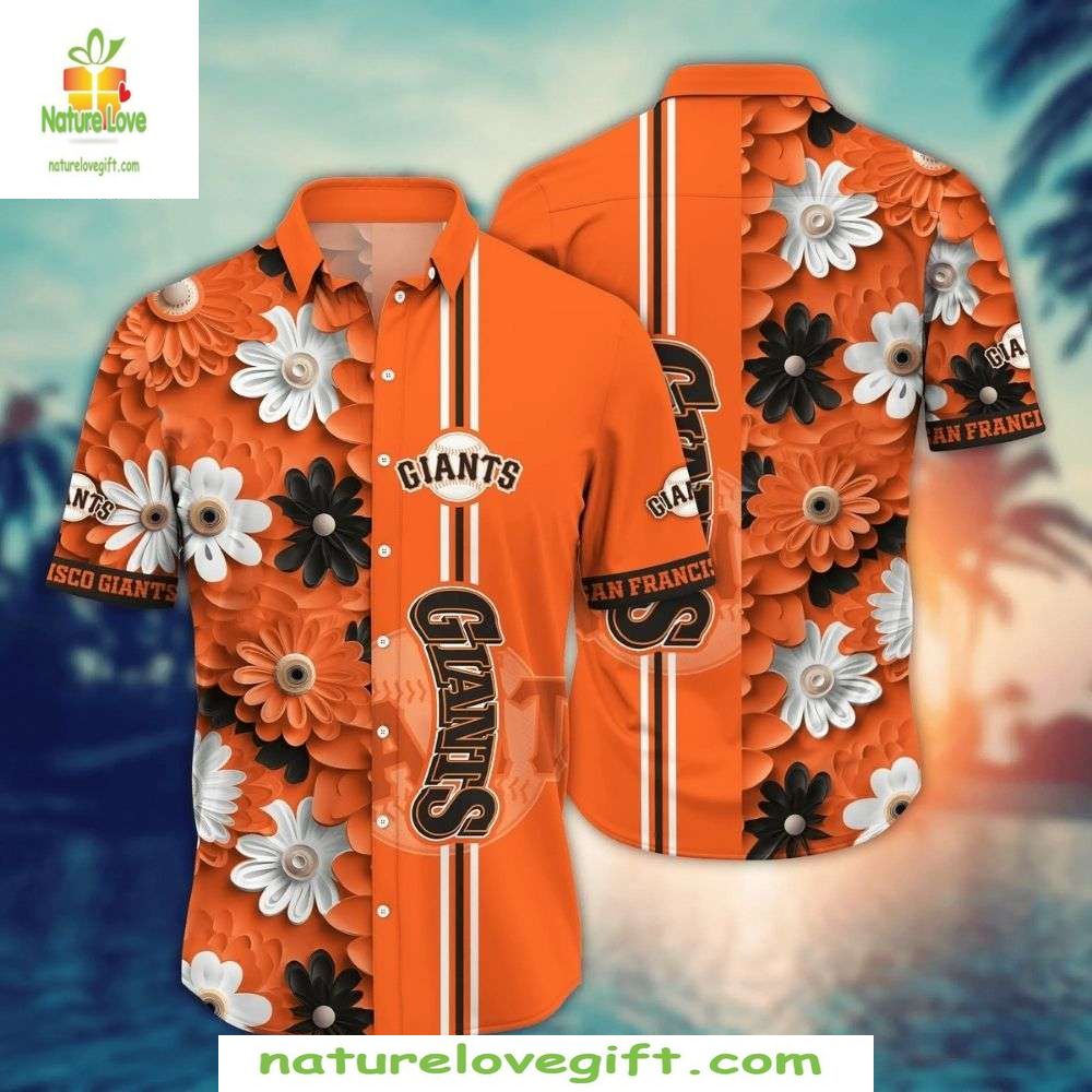 San Francisco Giants Orange Floral Hawaiian Shirt MLB Baseball Apparel