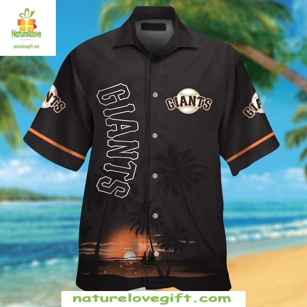 San Francisco Giants Hawaiian Shirt Black Orange MLB Baseball Aloha Apparel