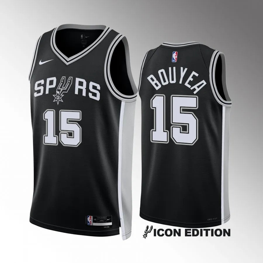 San Antonio Spurs #15 Jamaree Bouyea Black Icon Edition Men Jersey Style 1