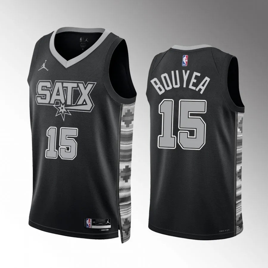 San Antonio Spurs #15 Jamaree Bouyea Black Statement Edition Men Jersey Style 1