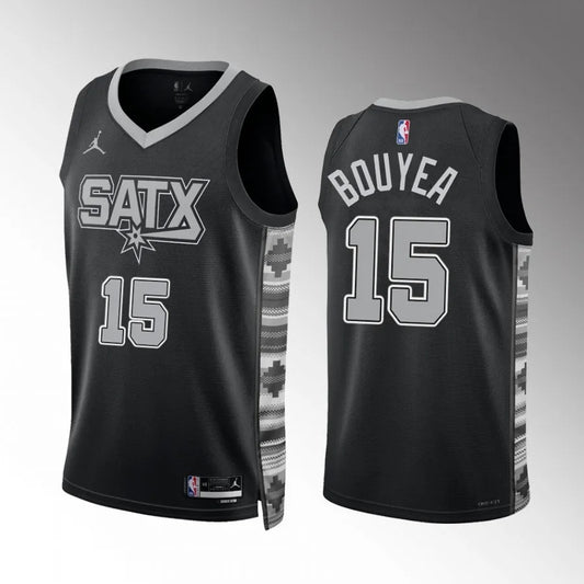 San Antonio Spurs #15 Jamaree Bouyea Black Statement Edition Men Jersey Style 1