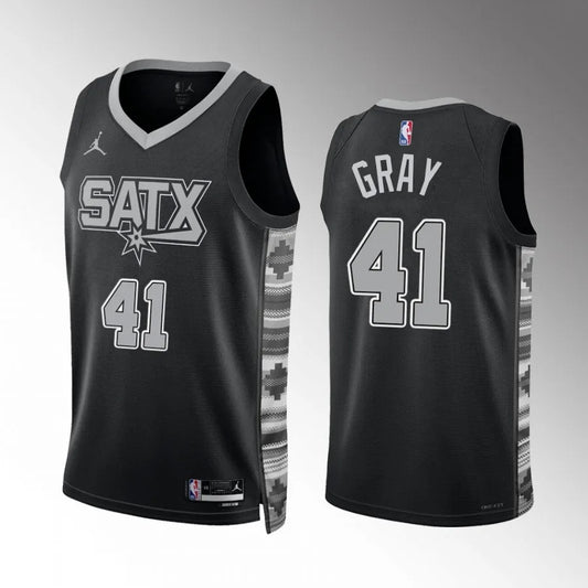 San Antonio Spurs #41 RaiQuan Gray Black Statement Edition Men Jersey Style 1