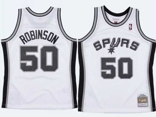 San Antonio Spurs #50 David Robinson Spurs 50 # “” David · Robinson m&n Retro Premium Mesh White Jersey