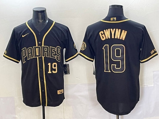 San Diego Padres #19 Tony Gwynn Padres Retro Gold Text Style 2